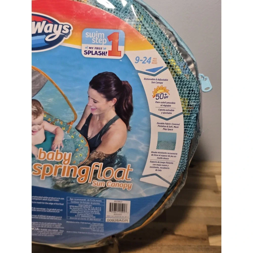 SwimWays Swim Step 1 Baby Spring Float‎ Sun Canopy Blue & Orange